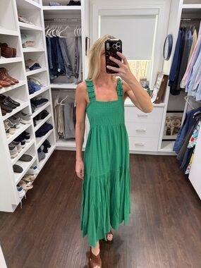 MIRTH Green Dress with Ruffled Straps and Tassels XS